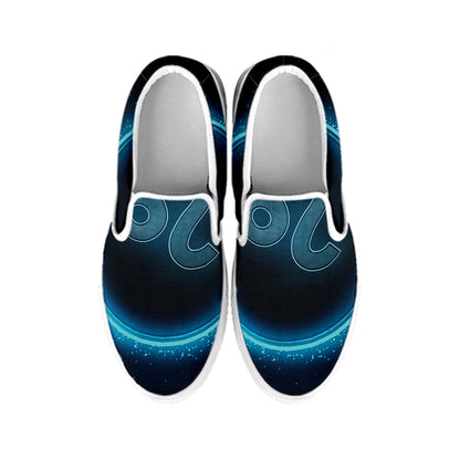 Blue Leo Zodiac Sign Print White Slip On Shoes