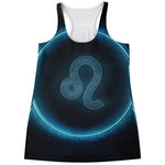Blue Leo Zodiac Sign Print Women's Racerback Tank Top