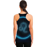 Blue Leo Zodiac Sign Print Women's Racerback Tank Top
