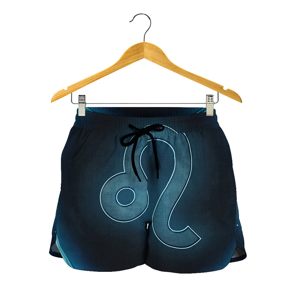 Blue Leo Zodiac Sign Print Women's Shorts