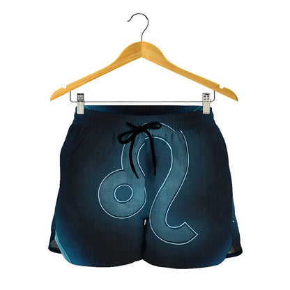 Blue Leo Zodiac Sign Print Women's Shorts