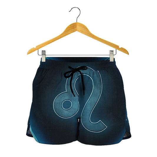 Blue Leo Zodiac Sign Print Women's Shorts