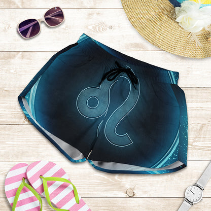 Blue Leo Zodiac Sign Print Women's Shorts