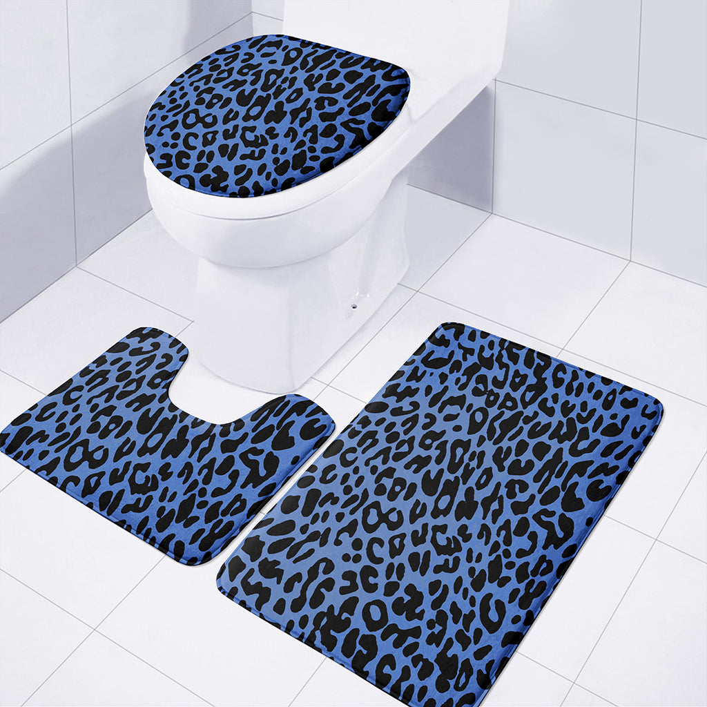 Blue Leopard Print 3 Piece Bath Mat Set