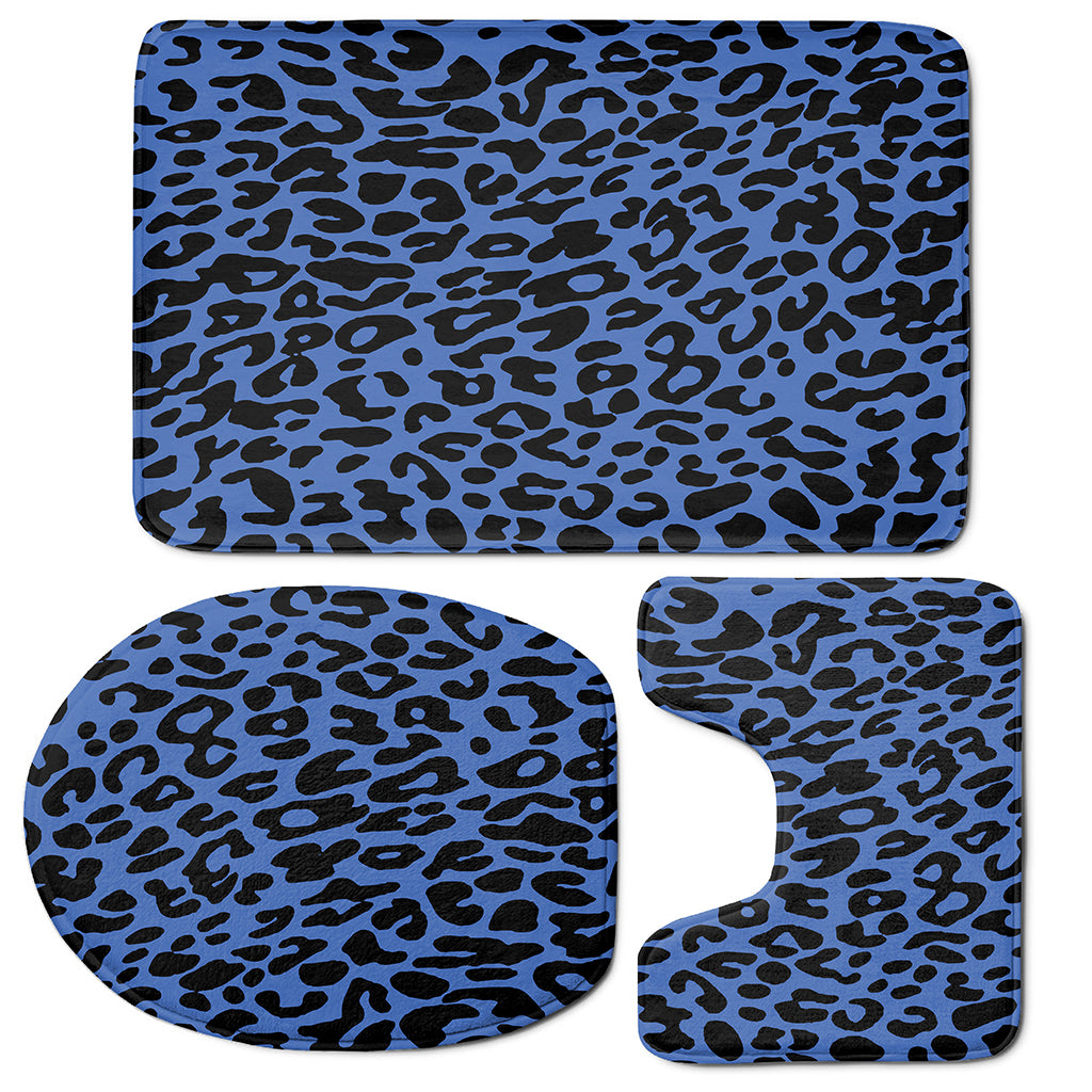 Blue Leopard Print 3 Piece Bath Mat Set