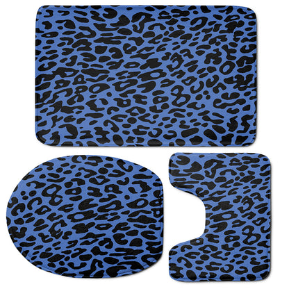 Blue Leopard Print 3 Piece Bath Mat Set