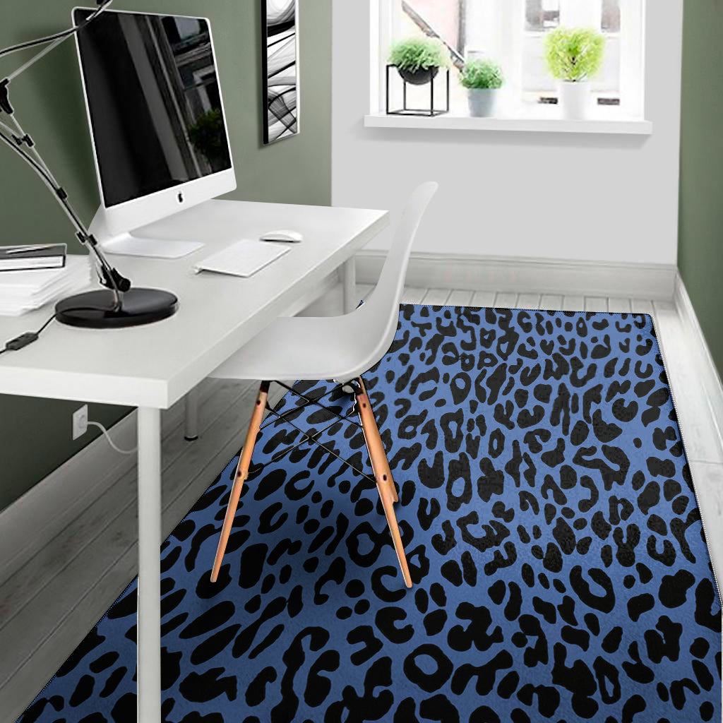 Blue Leopard Print Area Rug