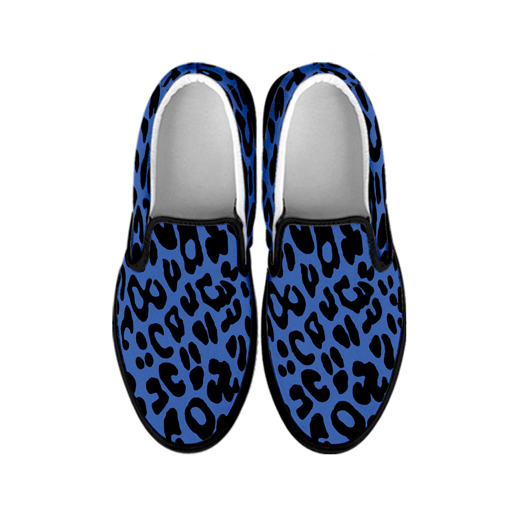 Blue Leopard Print Black Slip On Shoes