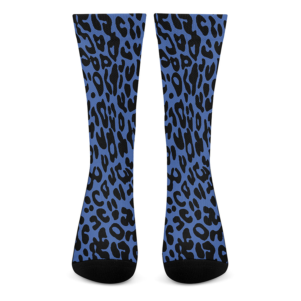 Blue Leopard Print Crew Socks