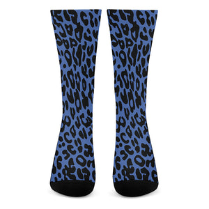 Blue Leopard Print Crew Socks