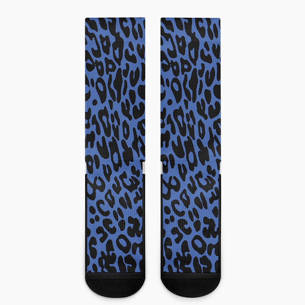 Blue Leopard Print Crew Socks