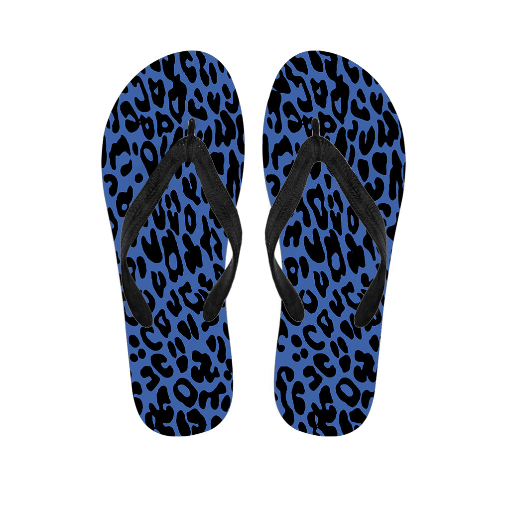 Blue Leopard Print Flip Flops