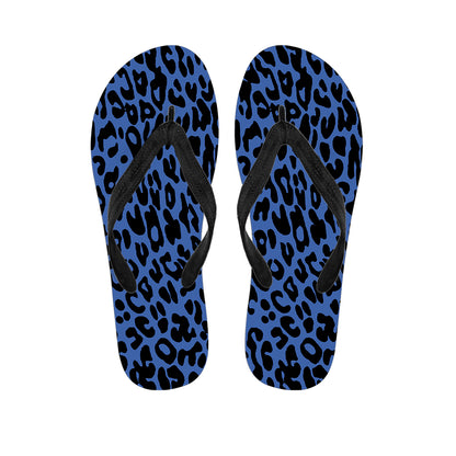 Blue Leopard Print Flip Flops