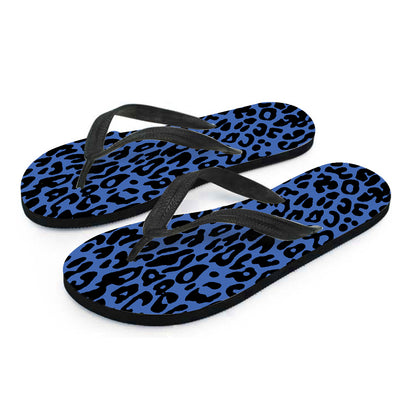 Blue Leopard Print Flip Flops