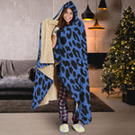 Blue Leopard Print Hooded Blanket