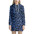 Blue Leopard Print Pullover Hoodie Dress