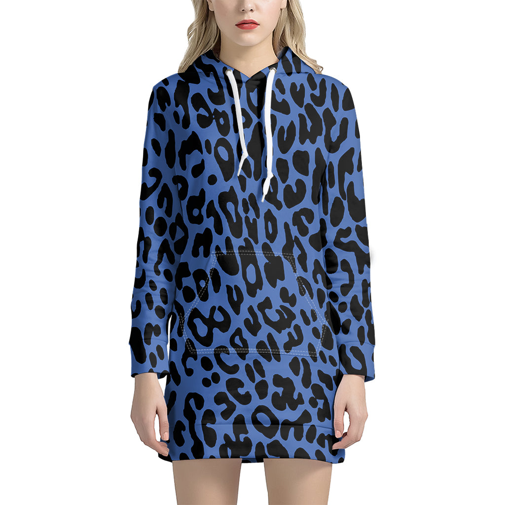 Blue Leopard Print Hoodie Dress