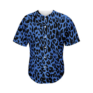 Blue Leopard Print Men's Baseball Jersey