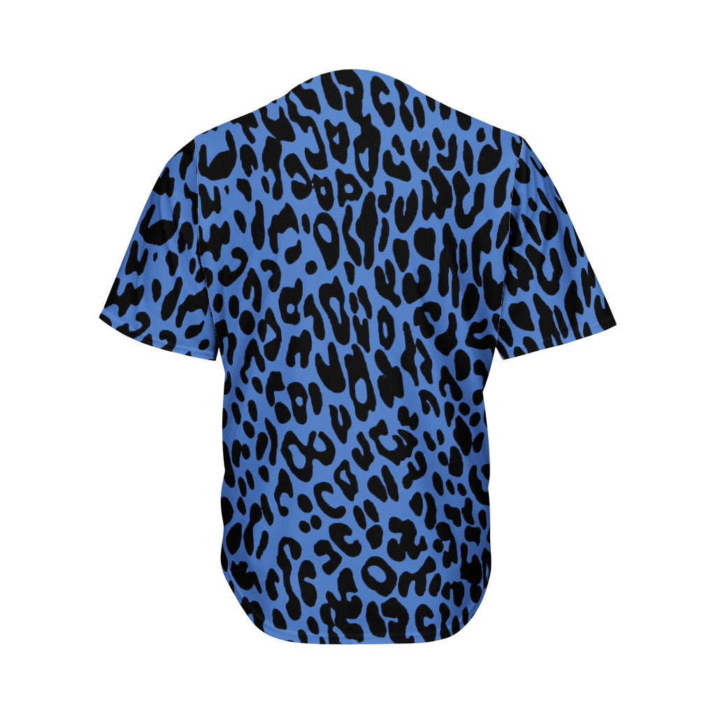 Blue Leopard Print Men's Baseball Jersey