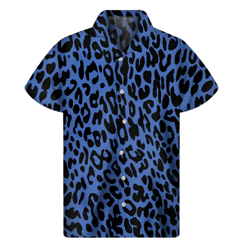 Blue Leopard Print Men's Short Sleeve Shirt