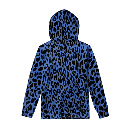 Blue Leopard Print Pullover Hoodie