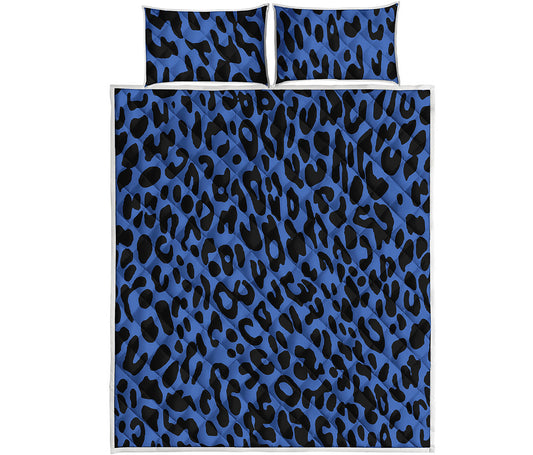Blue Leopard Print Quilt Bed Set
