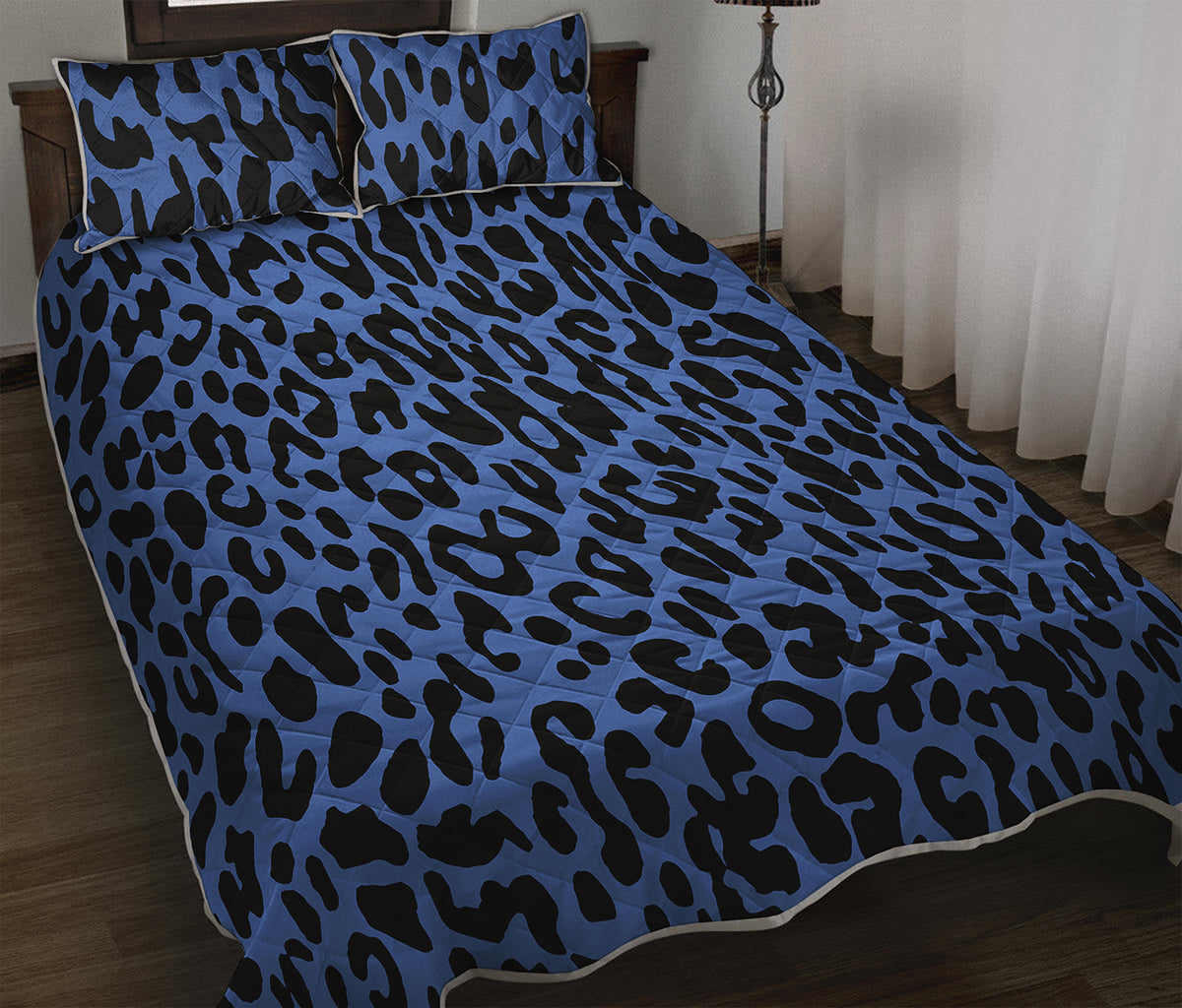Blue Leopard Print Quilt Bed Set