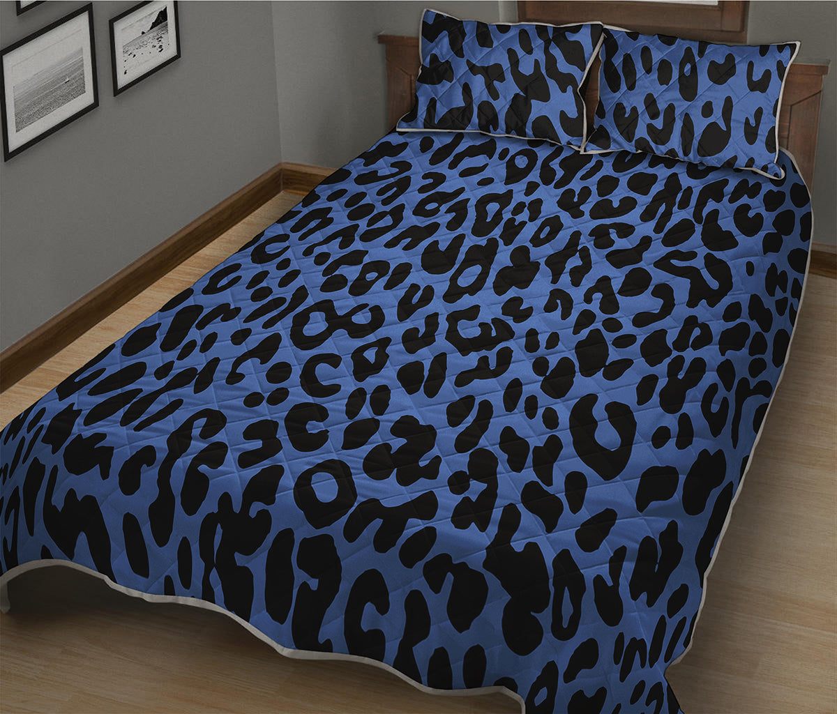 Blue Leopard Print Quilt Bed Set