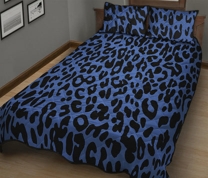 Blue Leopard Print Quilt Bed Set