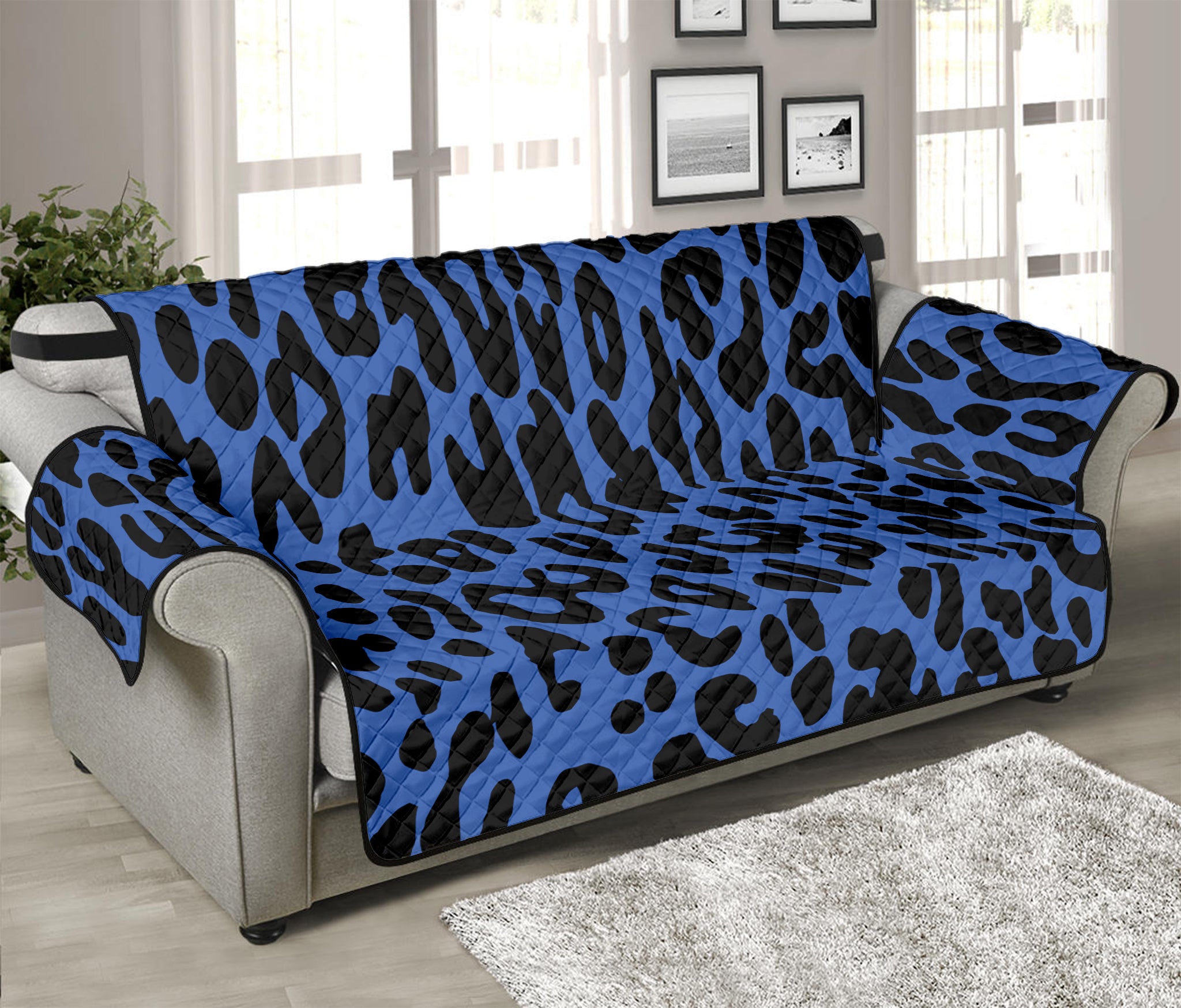 Blue Leopard Print Sofa Protector