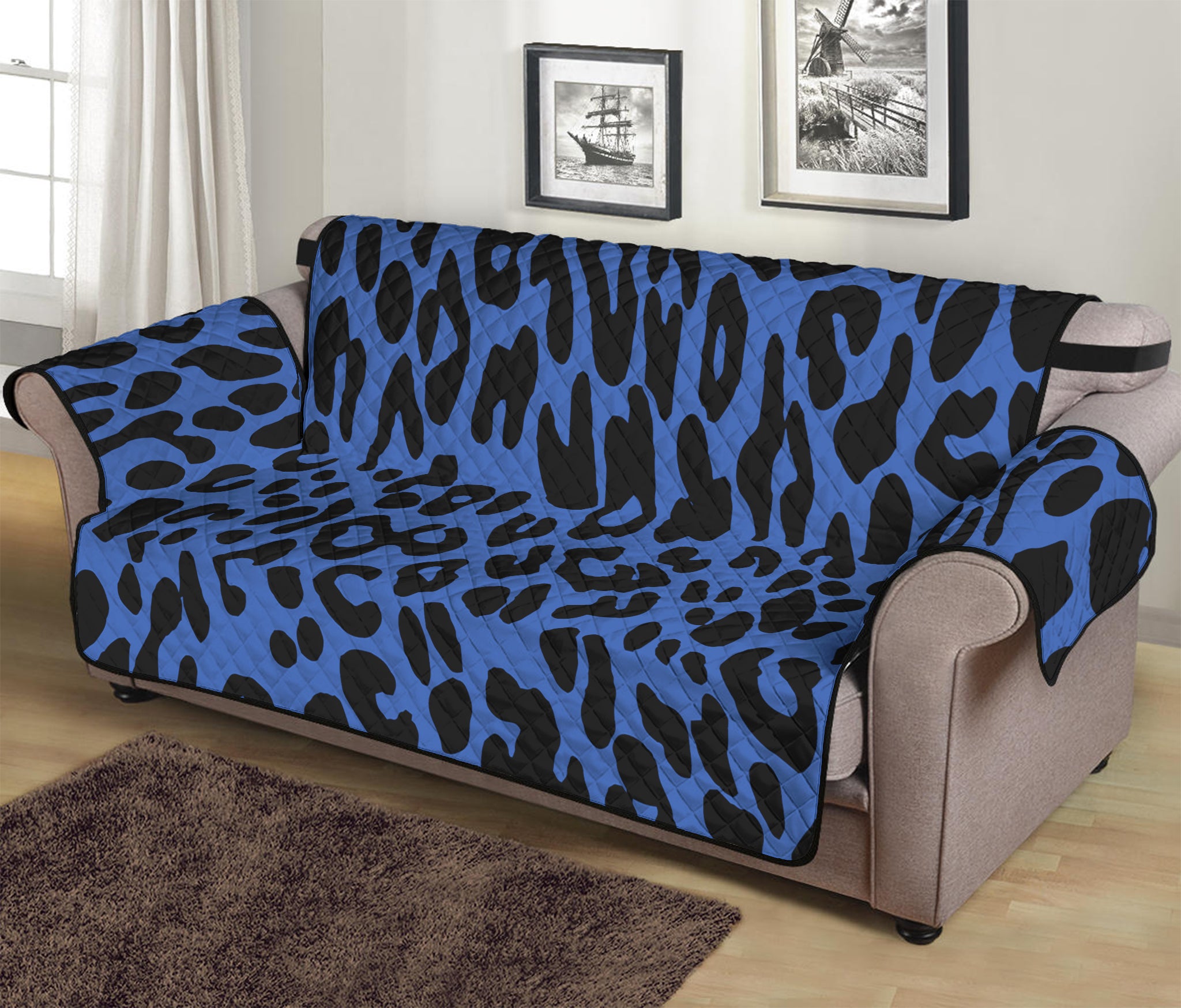 Blue Leopard Print Sofa Protector