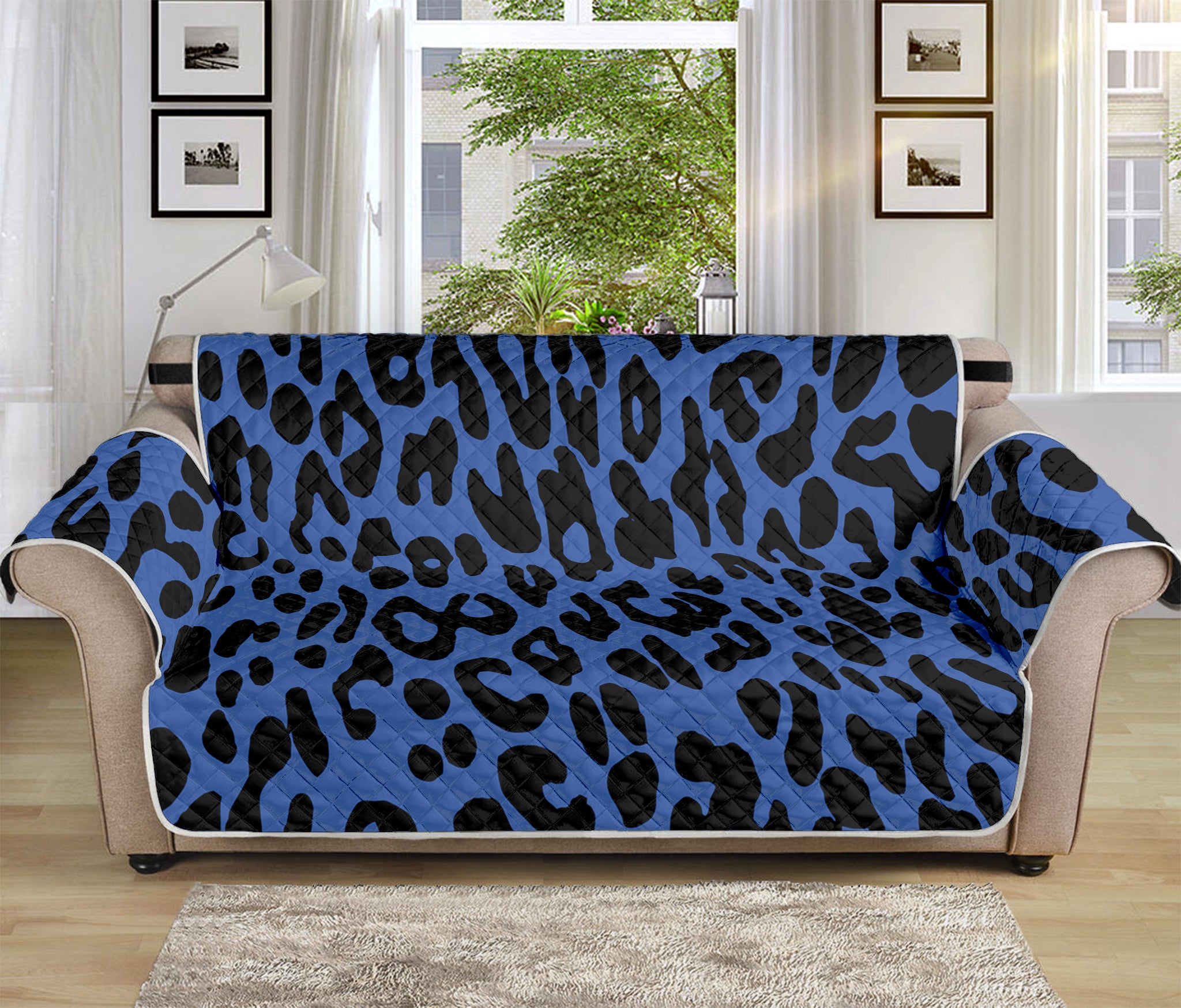 Blue Leopard Print Sofa Protector