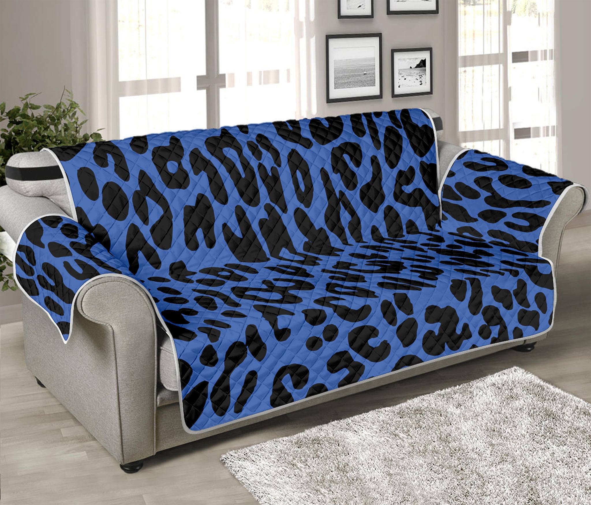 Blue Leopard Print Sofa Protector