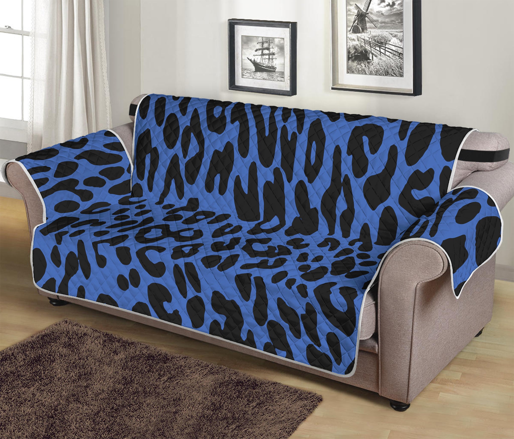 Blue Leopard Print Sofa Protector