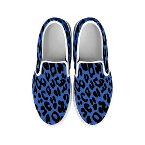 Blue Leopard Print White Slip On Shoes