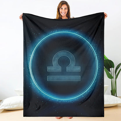 Blue Libra Zodiac Sign Print Blanket