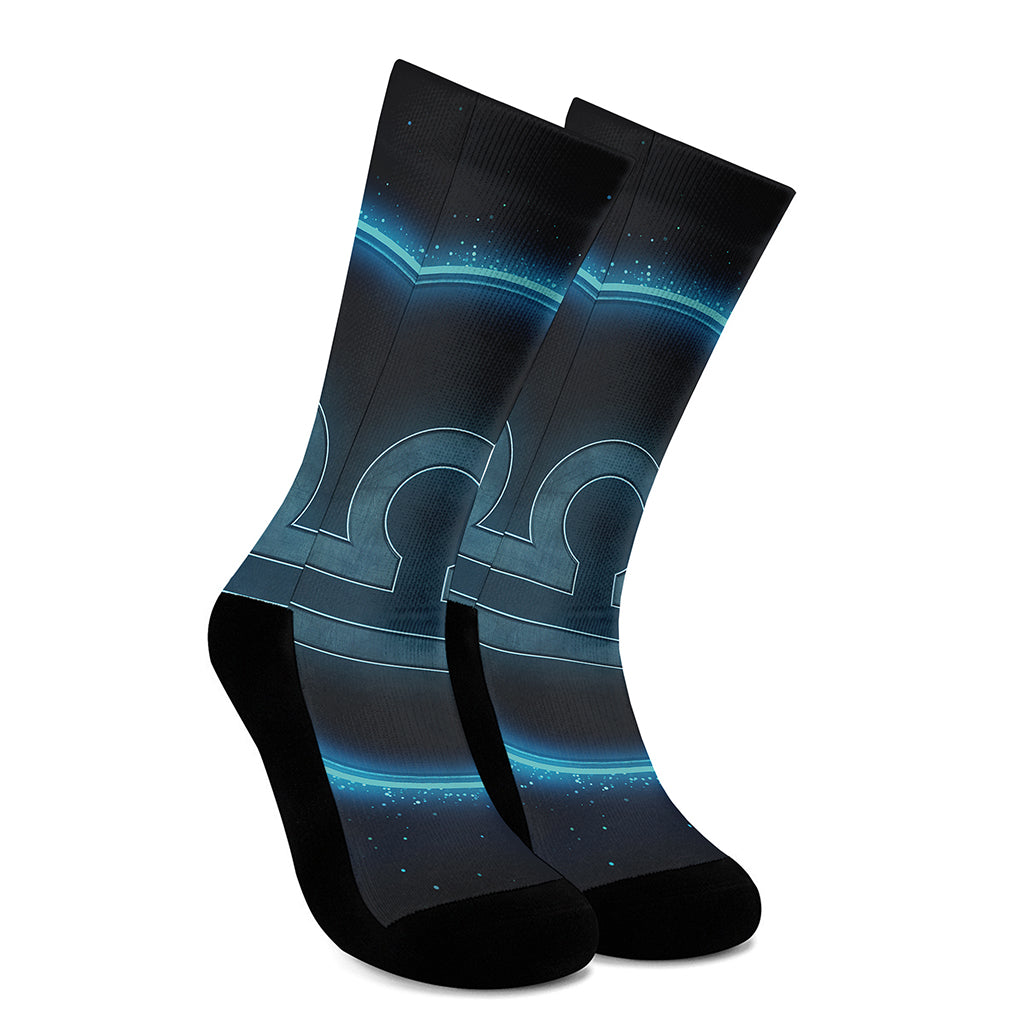 Blue Libra Zodiac Sign Print Crew Socks