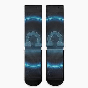 Blue Libra Zodiac Sign Print Crew Socks