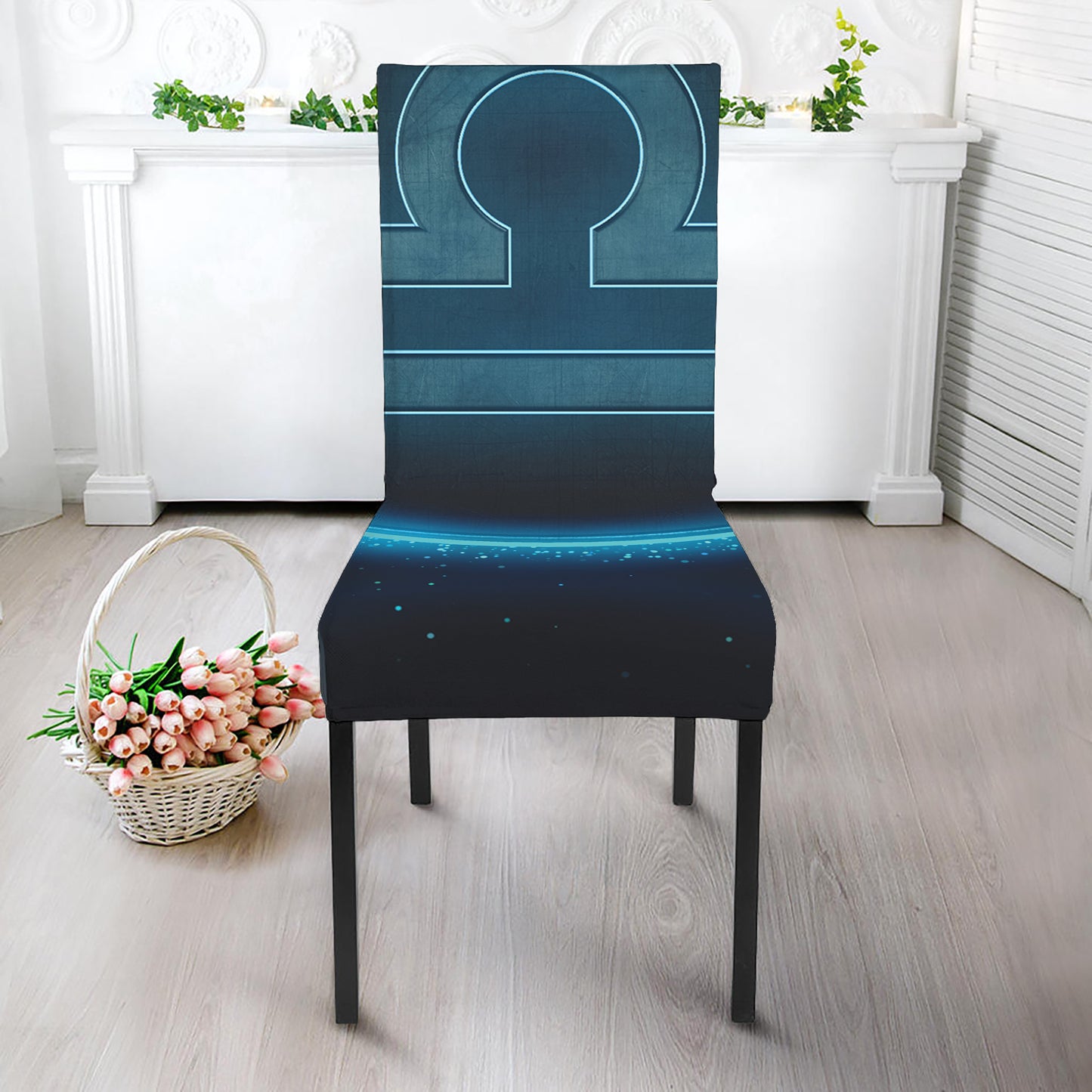 Blue Libra Zodiac Sign Print Dining Chair Slipcover