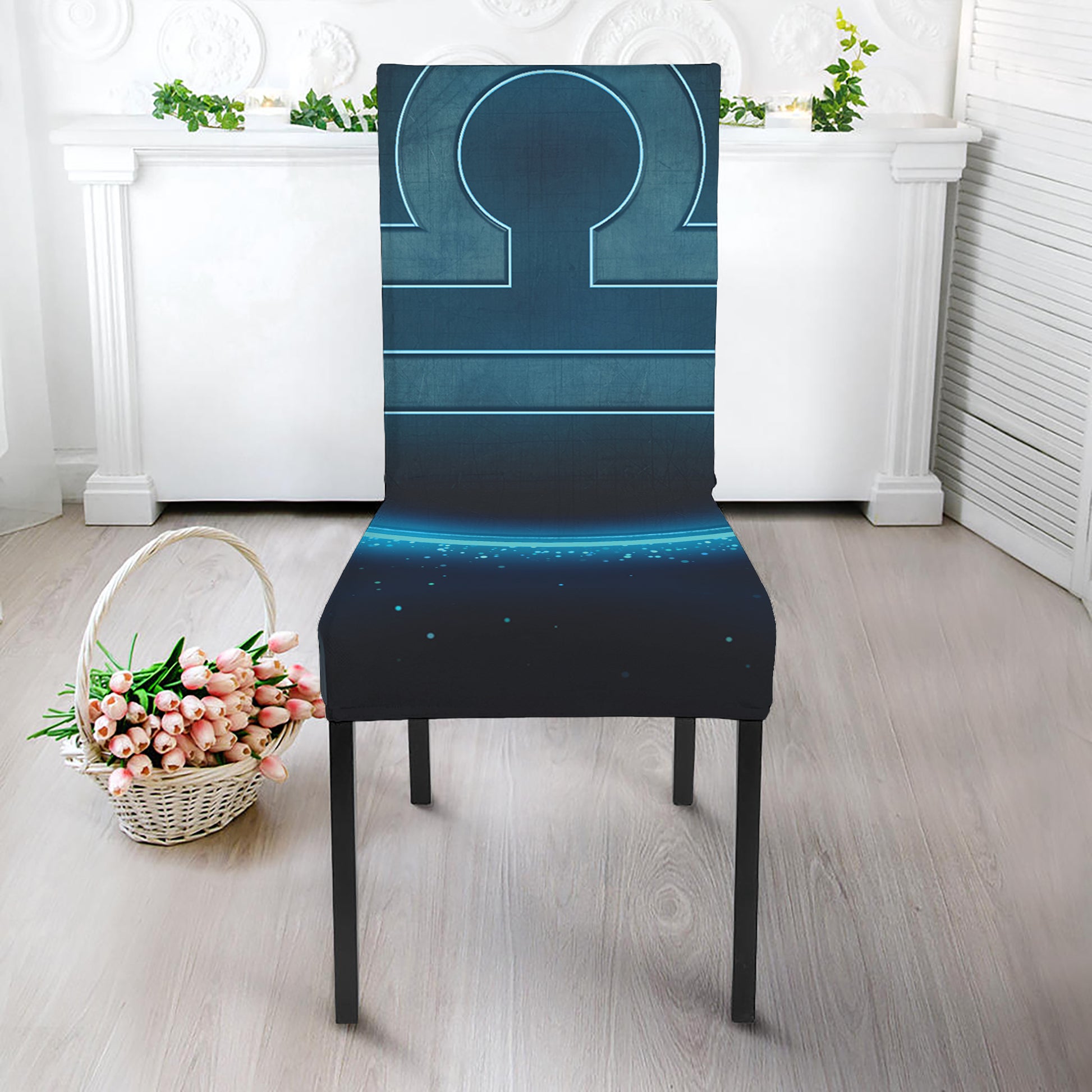 Blue Libra Zodiac Sign Print Dining Chair Slipcover