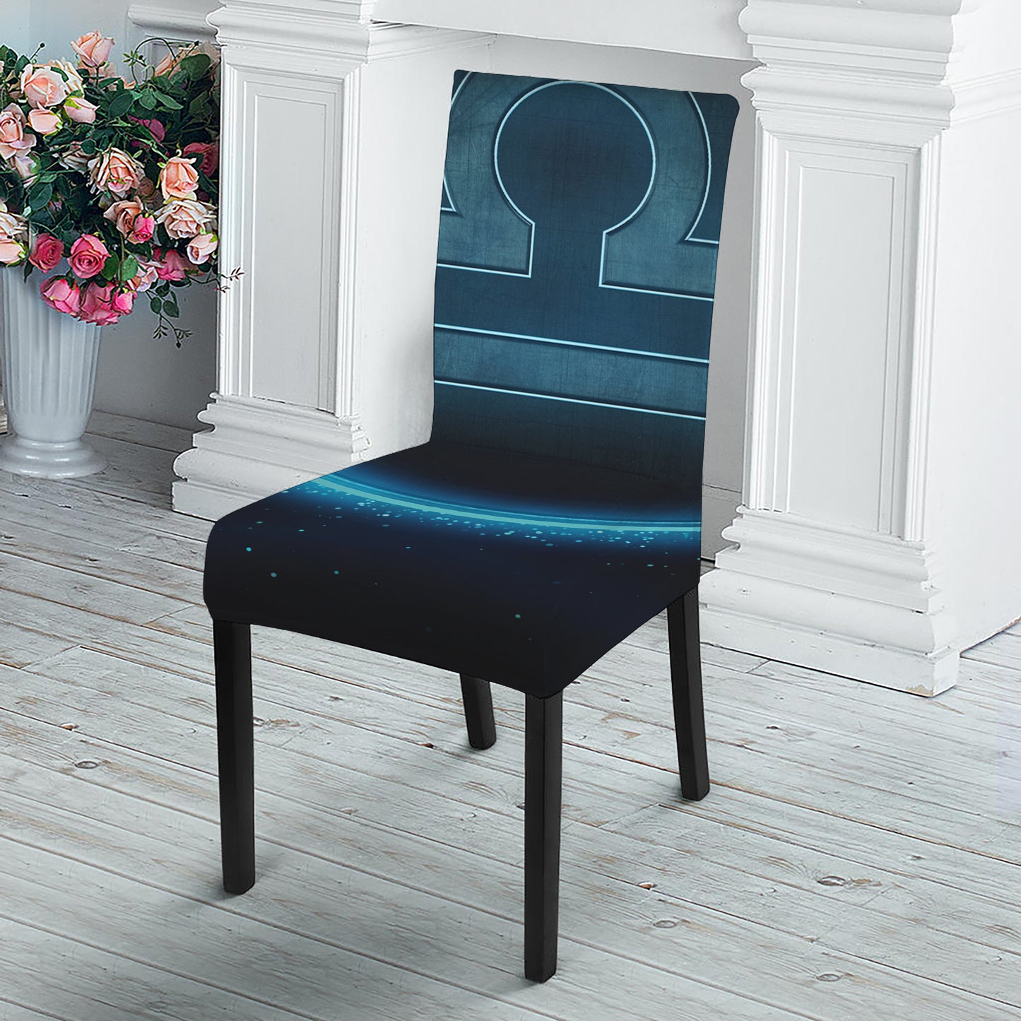 Blue Libra Zodiac Sign Print Dining Chair Slipcover