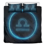 Blue Libra Zodiac Sign Print Duvet Cover Bedding Set