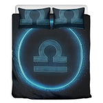 Blue Libra Zodiac Sign Print Duvet Cover Bedding Set