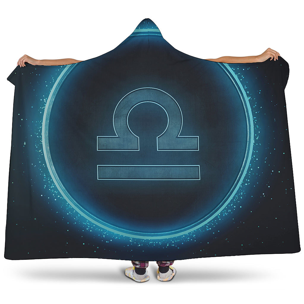 Blue Libra Zodiac Sign Print Hooded Blanket