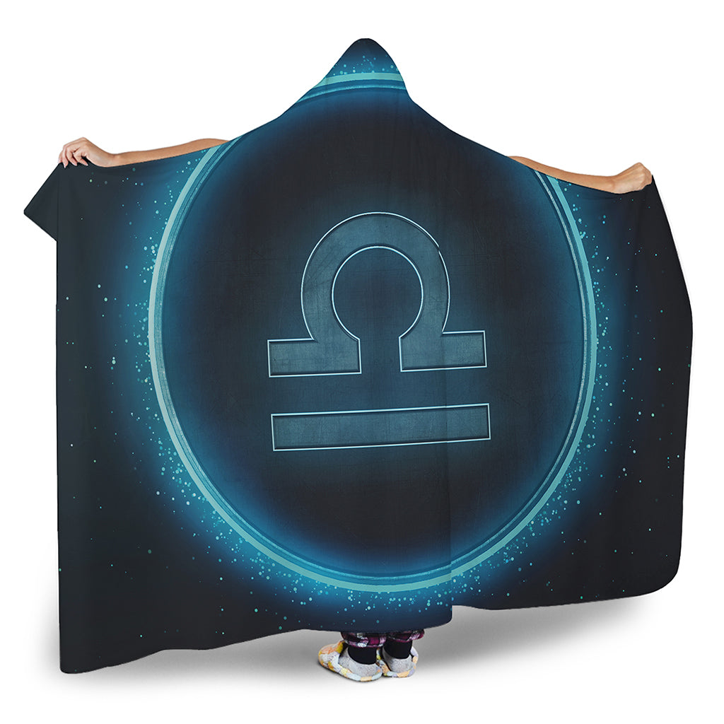 Blue Libra Zodiac Sign Print Hooded Blanket