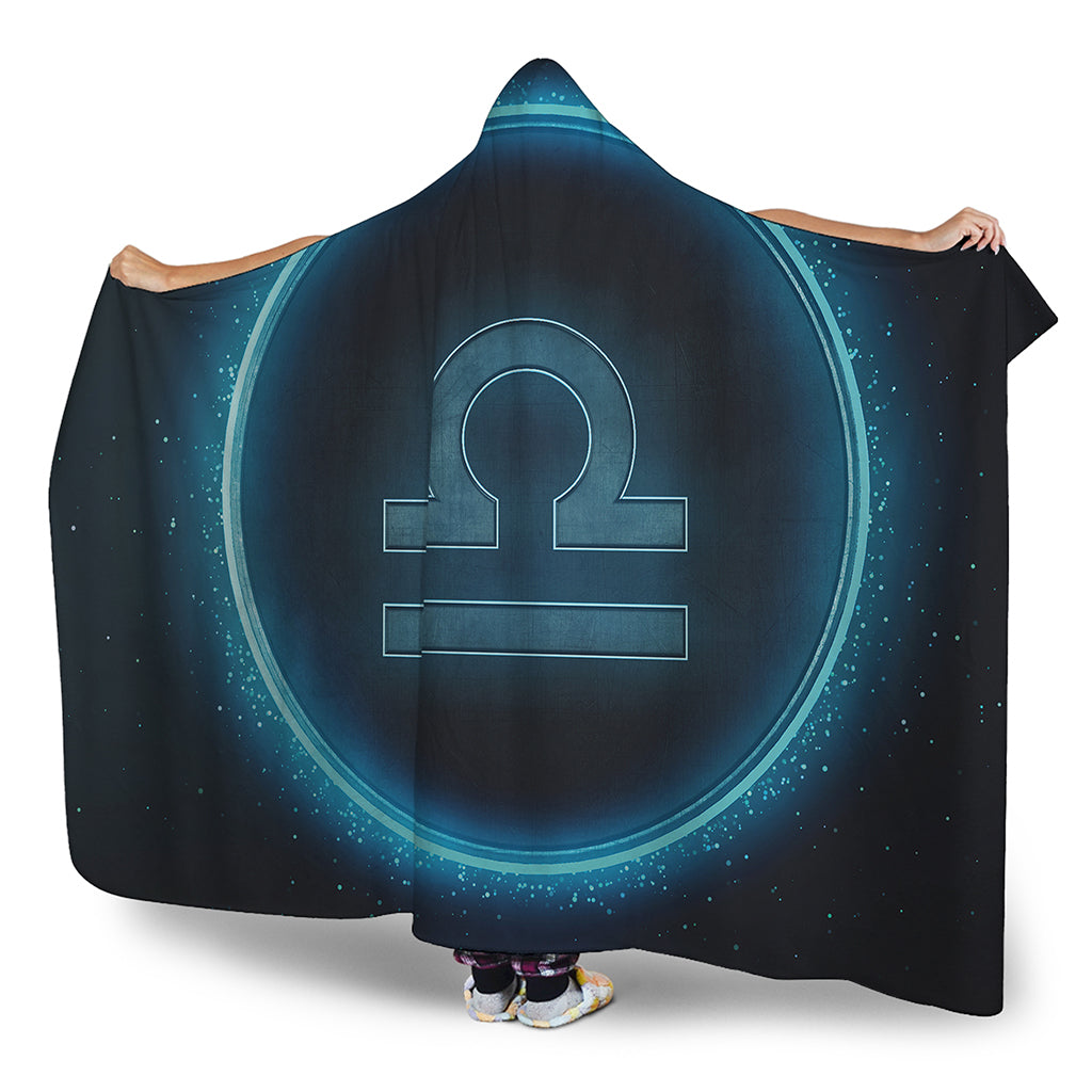 Blue Libra Zodiac Sign Print Hooded Blanket