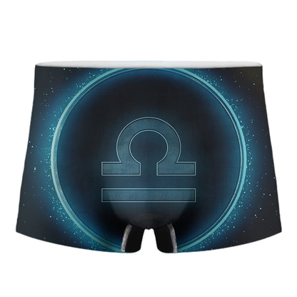 Blue Libra Zodiac Sign Print Men's Boxer Briefs