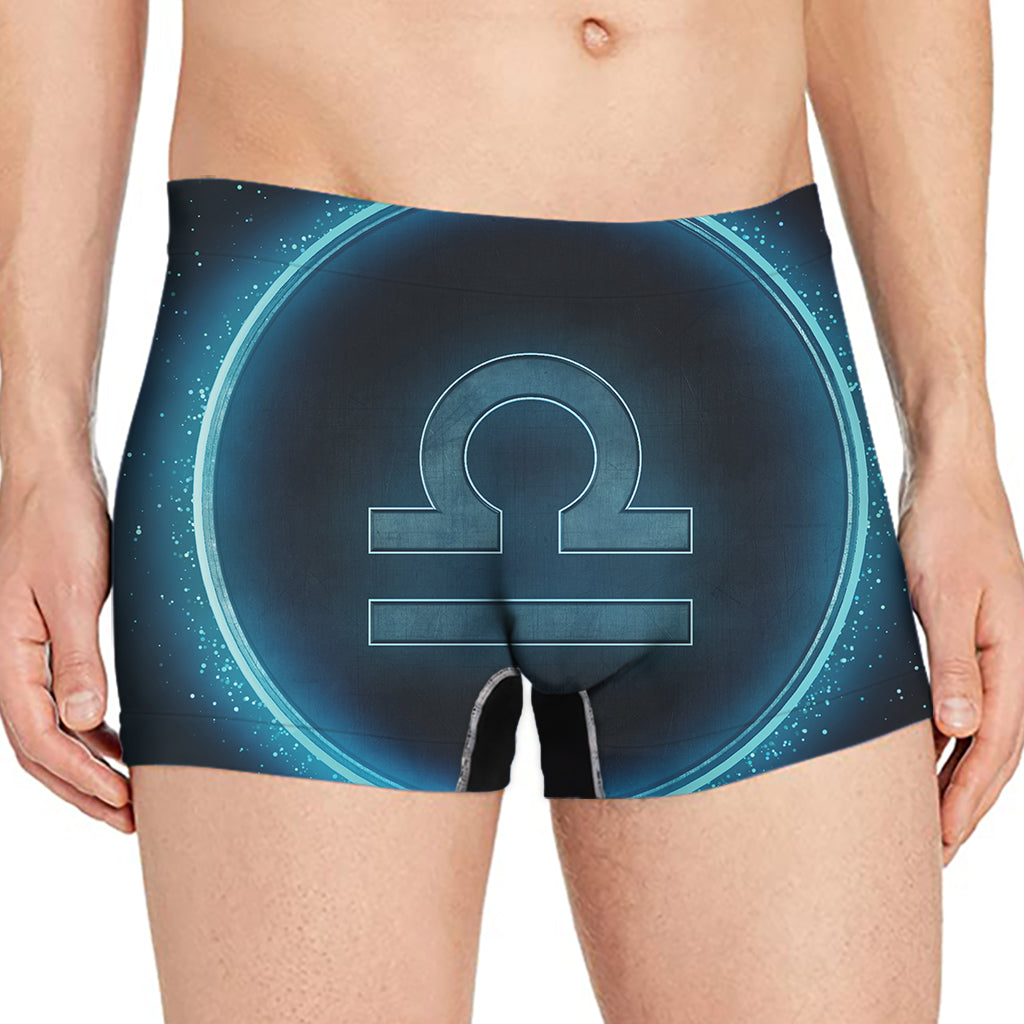 Blue Libra Zodiac Sign Print Men's Boxer Briefs