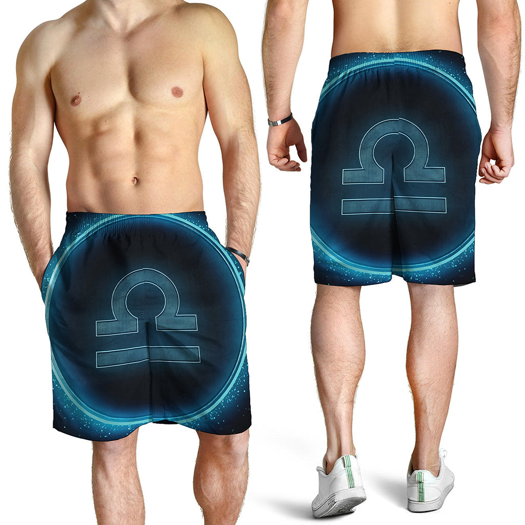 Blue Libra Zodiac Sign Print Men's Shorts