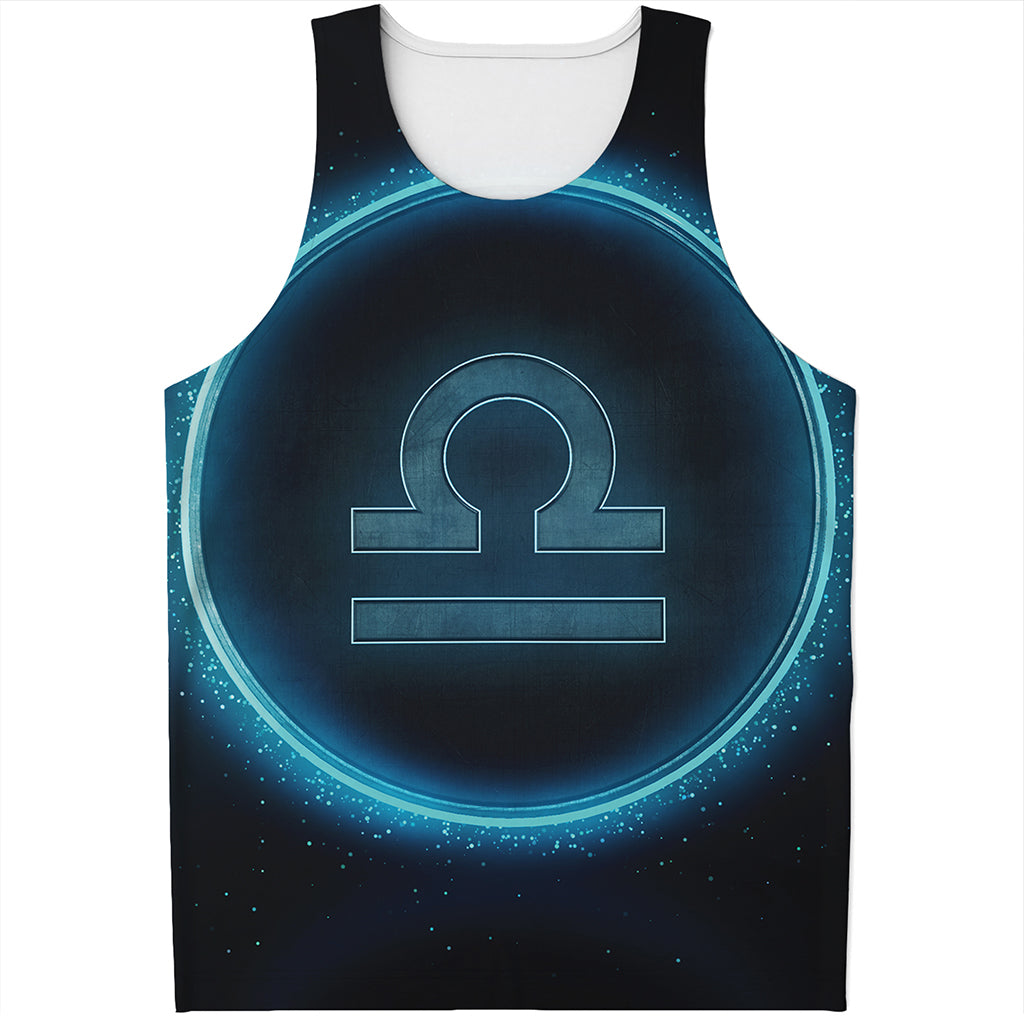 Blue Libra Zodiac Sign Print Men's Tank Top